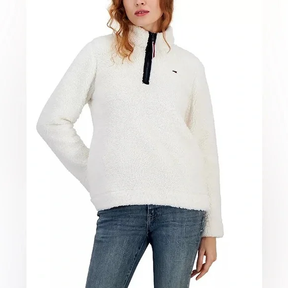 Tommy Hilfiger Women's 1/4-Zip Sherpa‎ Logo Pullover - Picture 3 of 5
